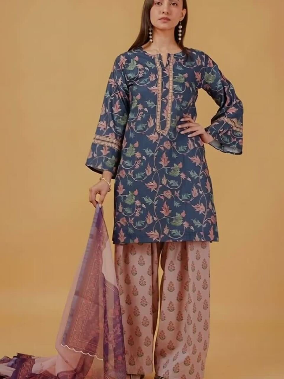 Women Teal Printed Cotton Kurta Set