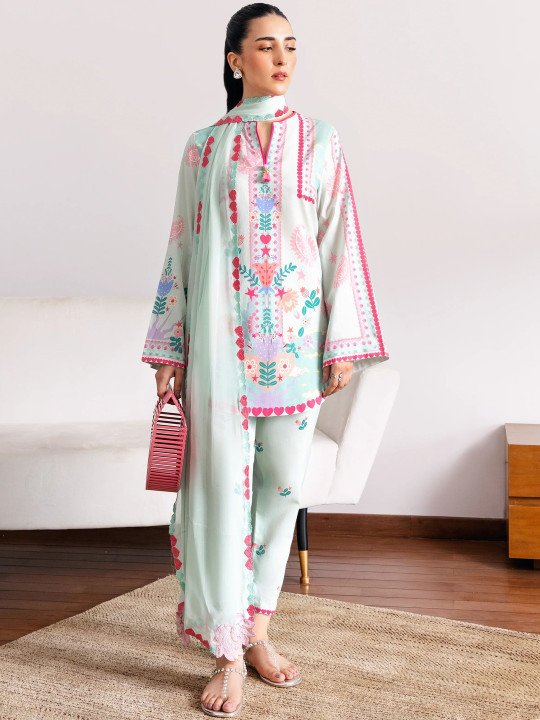 Women Floral Printed Regular Pure Cotton Kurta with Trousers &amp;amp; With Dupatta