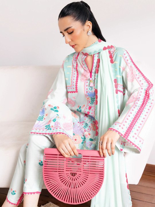 Women Floral Printed Regular Pure Cotton Kurta with Trousers &amp;amp; With Dupatta