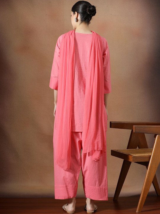 Embroidered Pure Cotton Round Neck Kurta &amp;amp; Salwar Kurta Set