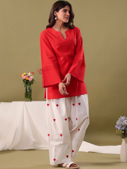 Women Ethnic Motifs Regular Pure Cotton Kurti with Palazzos