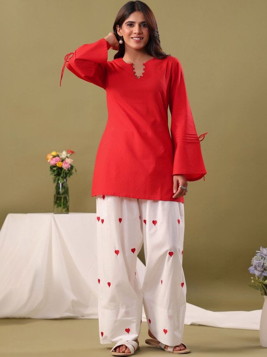 Women Ethnic Motifs Regular Pure Cotton Kurti with Palazzos