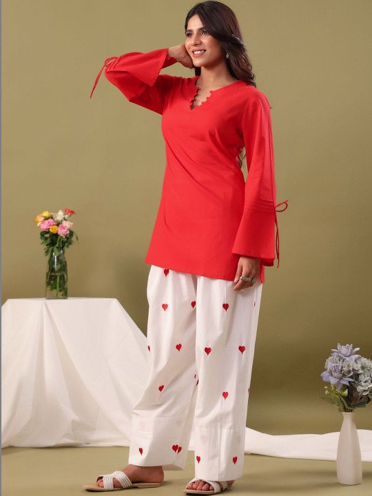 Women Ethnic Motifs Regular Pure Cotton Kurti with Palazzos
