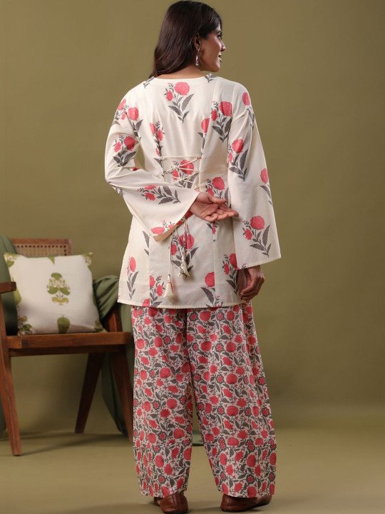 Women Floral Printed Regular Pure Cotton Kurta with Palazzos &amp;amp; With Dupatta