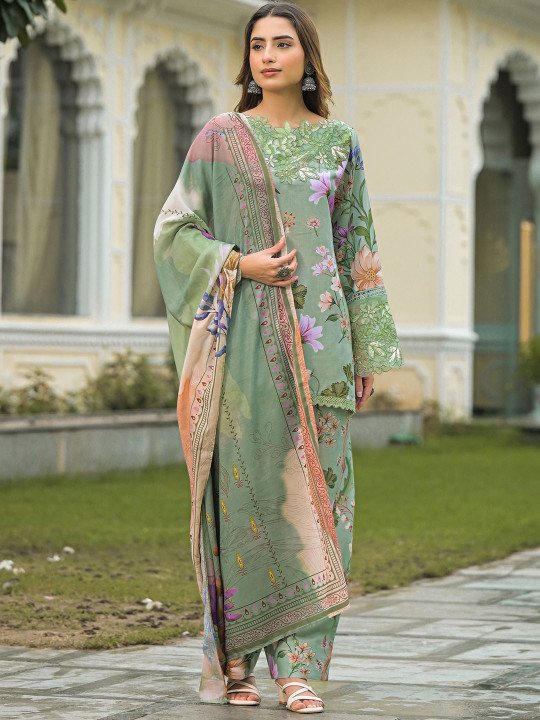 Women Floral Printed Regular Kurta with Trousers and Dupatta