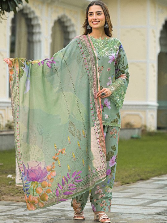 Women Floral Printed Regular Kurta with Trousers and Dupatta