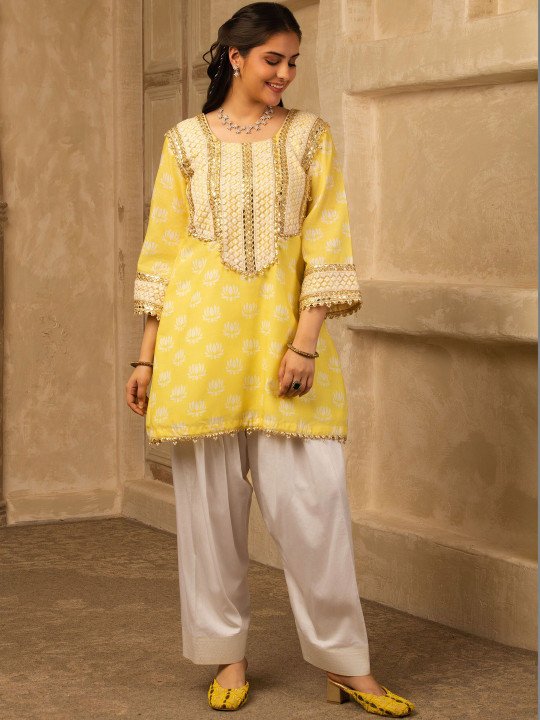 Women Ethnic Motifs Printed Regular Gotta Patti Kurta with Salwar &amp;amp; With Dupatta