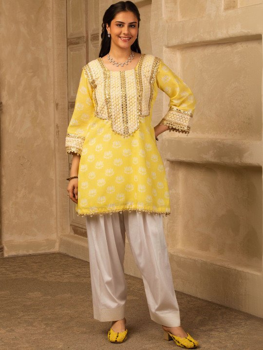 Women Ethnic Motifs Printed Regular Gotta Patti Kurta with Salwar &amp;amp; With Dupatta