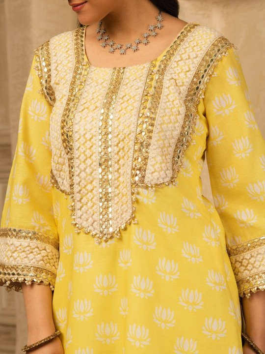 Women Ethnic Motifs Printed Regular Gotta Patti Kurta with Salwar &amp;amp; With Dupatta