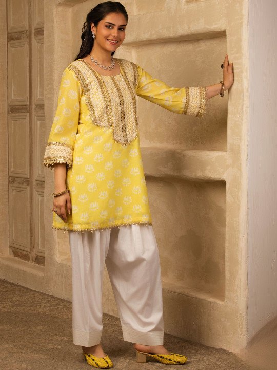 Women Ethnic Motifs Printed Regular Gotta Patti Kurta with Salwar &amp;amp; With Dupatta