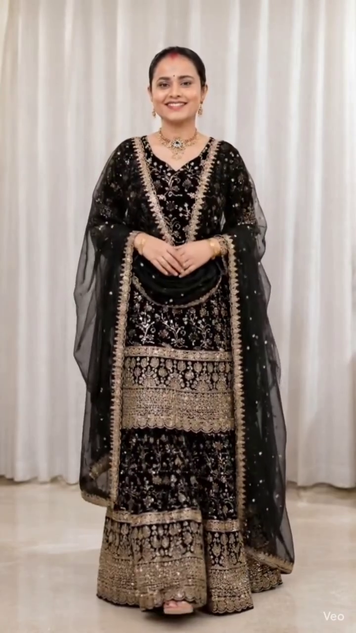 Floral Embroidered Sequinned Chinon Straight Republic Day Kurta With Palazzos &amp;amp;amp; Dupatta
