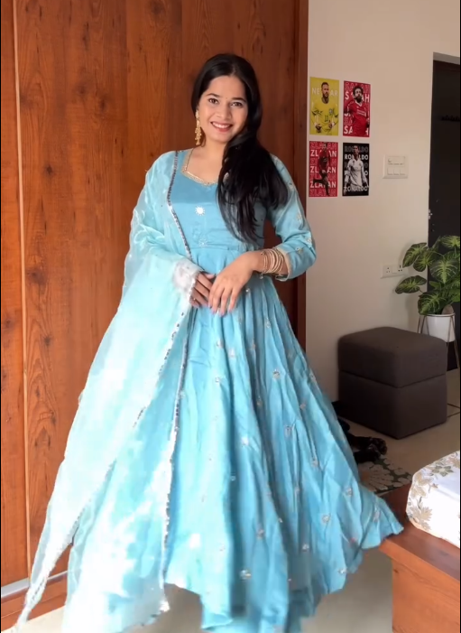 Ethnic Motifs Embroidered Anarkali Georgette Kurta With Churidar &amp;amp;amp;amp;amp;amp;amp; Dupatta
