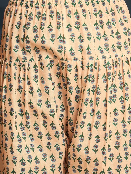 Women Linen Floral Print Summer Wear Short Kurti With Farshi Salwar Set