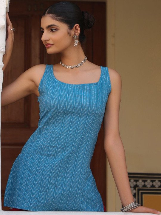 Women Pure Cotton Ethnic Motifs Self Design Kurta With Palazzos