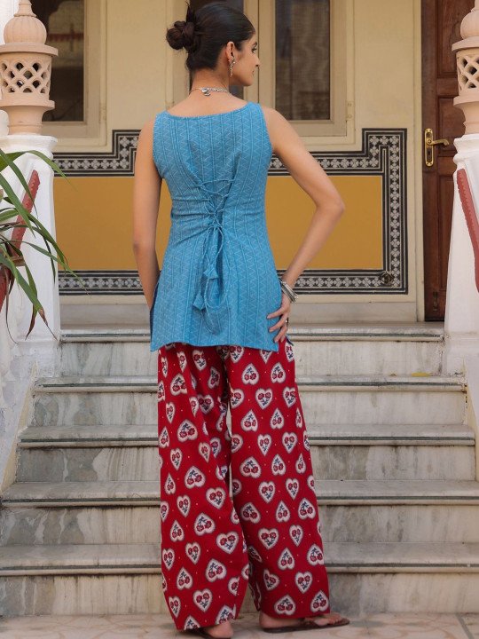 Women Pure Cotton Ethnic Motifs Self Design Kurta With Palazzos