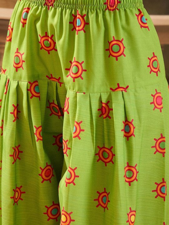 Women Linen Printed Short Kurti With Farshi Salwar Set