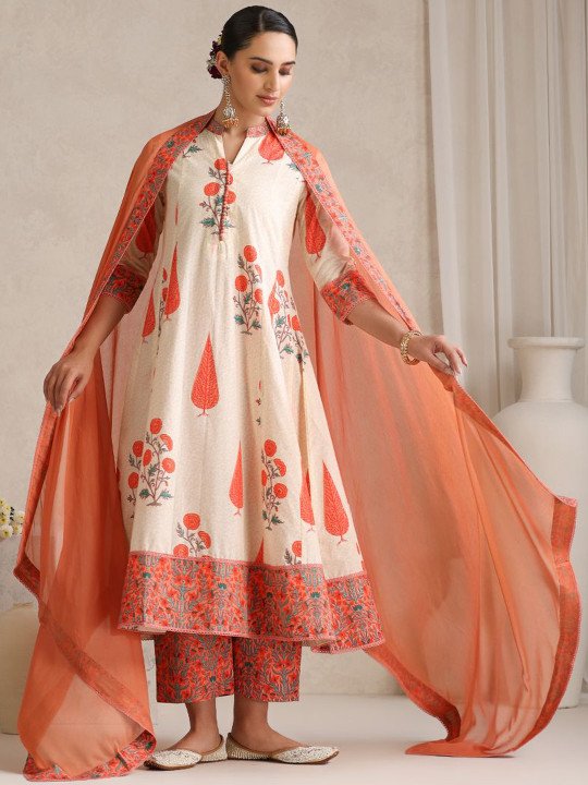 Women Floral Printed Regular Pure Cotton Kurta with Palazzos &amp;amp; With Dupatta