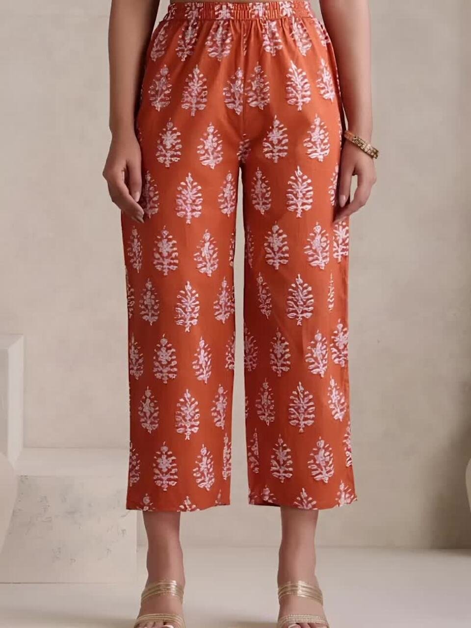 Floral Printed V Neck Pure Cotton A-Line Kurta With Palazzos &amp;amp; Dupatta