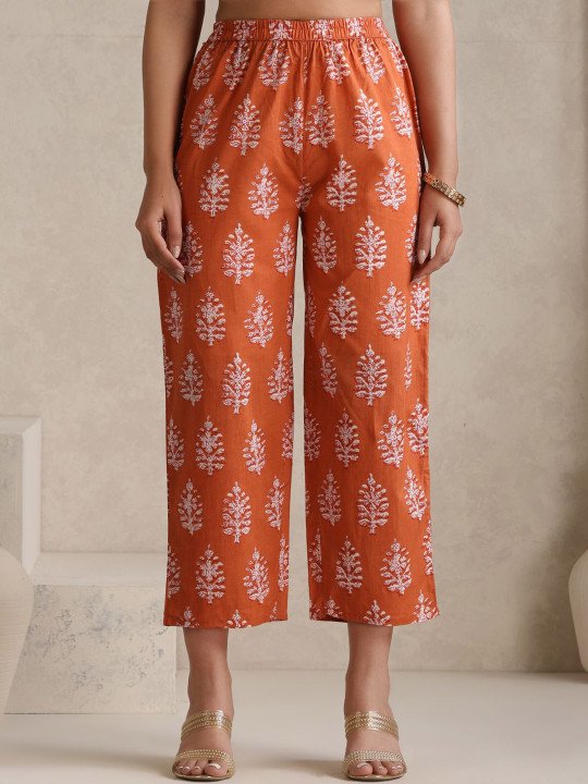 Floral Printed V Neck Pure Cotton A-Line Kurta With Palazzos &amp;amp; Dupatta