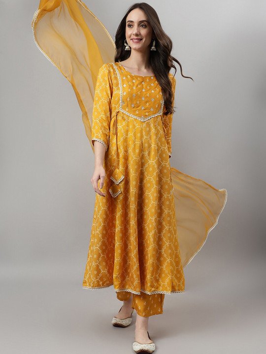 Ethnic Motifs Printed Sequinned Kurta with Palazzos &amp;amp; Dupatta