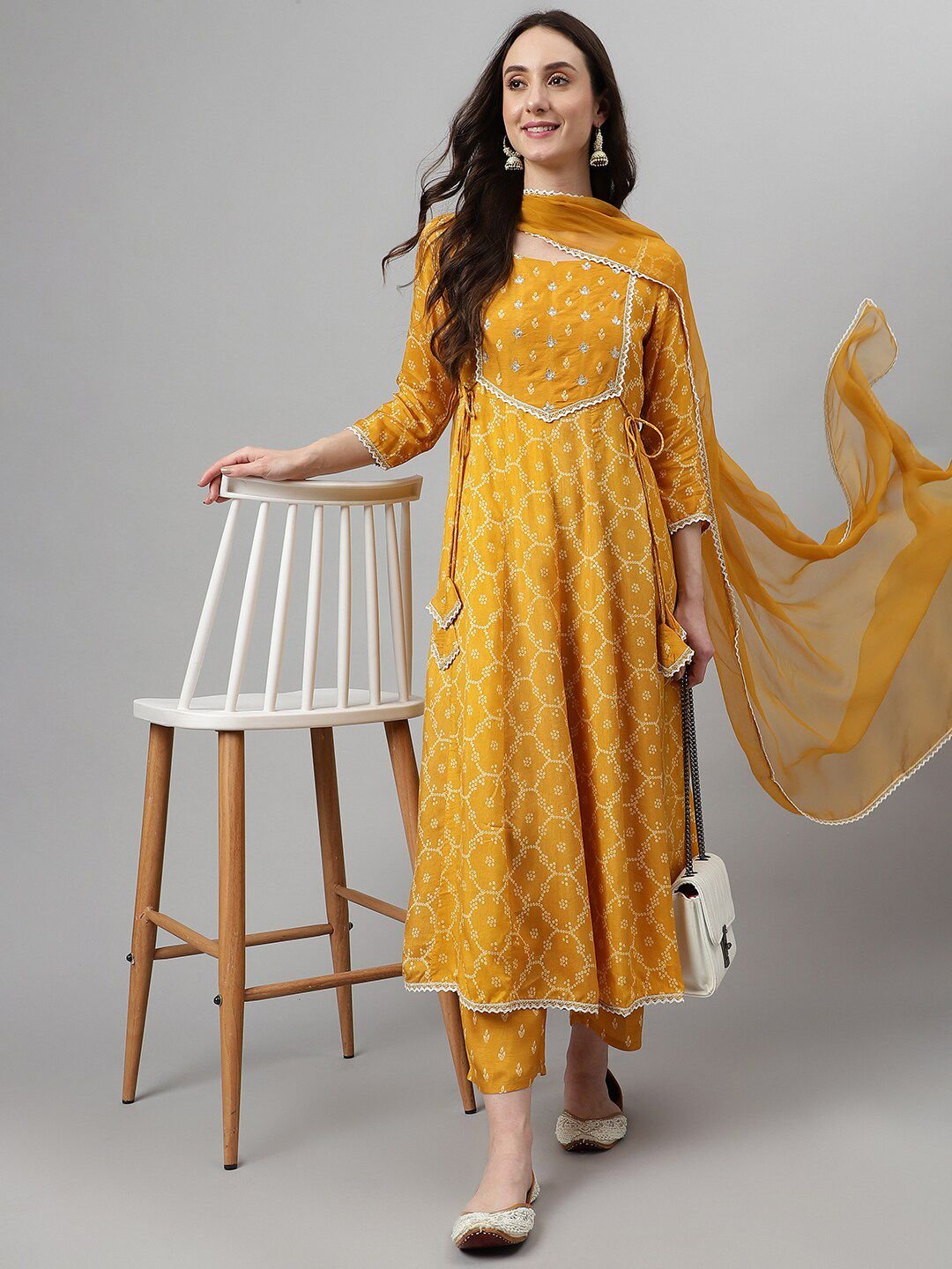 Ethnic Motifs Printed Sequinned Kurta with Palazzos &amp;amp; Dupatta