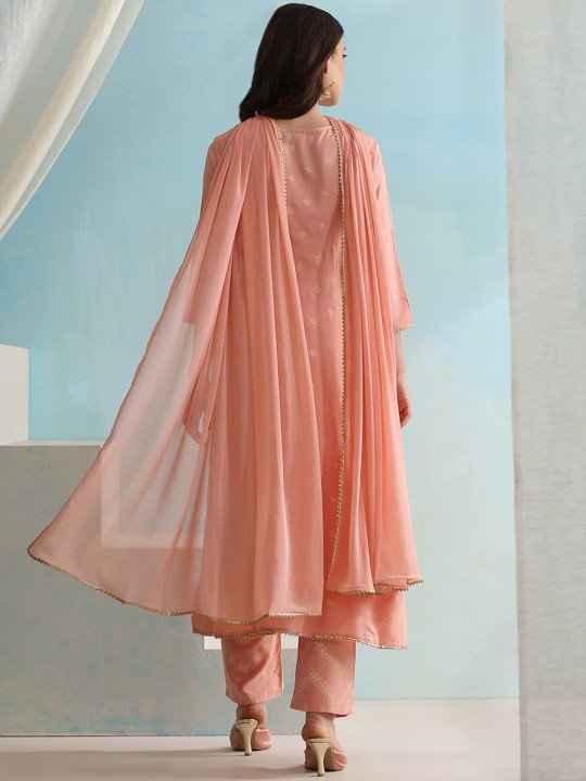 V Neck Gotta Patti Ethnic Embroidered Straight Kurta with Palazzo &amp;amp; Dupatta