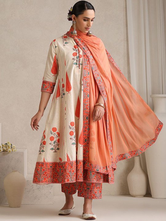 Women Floral Printed Regular Pure Cotton Kurta with Palazzos &amp;amp; With Dupatta