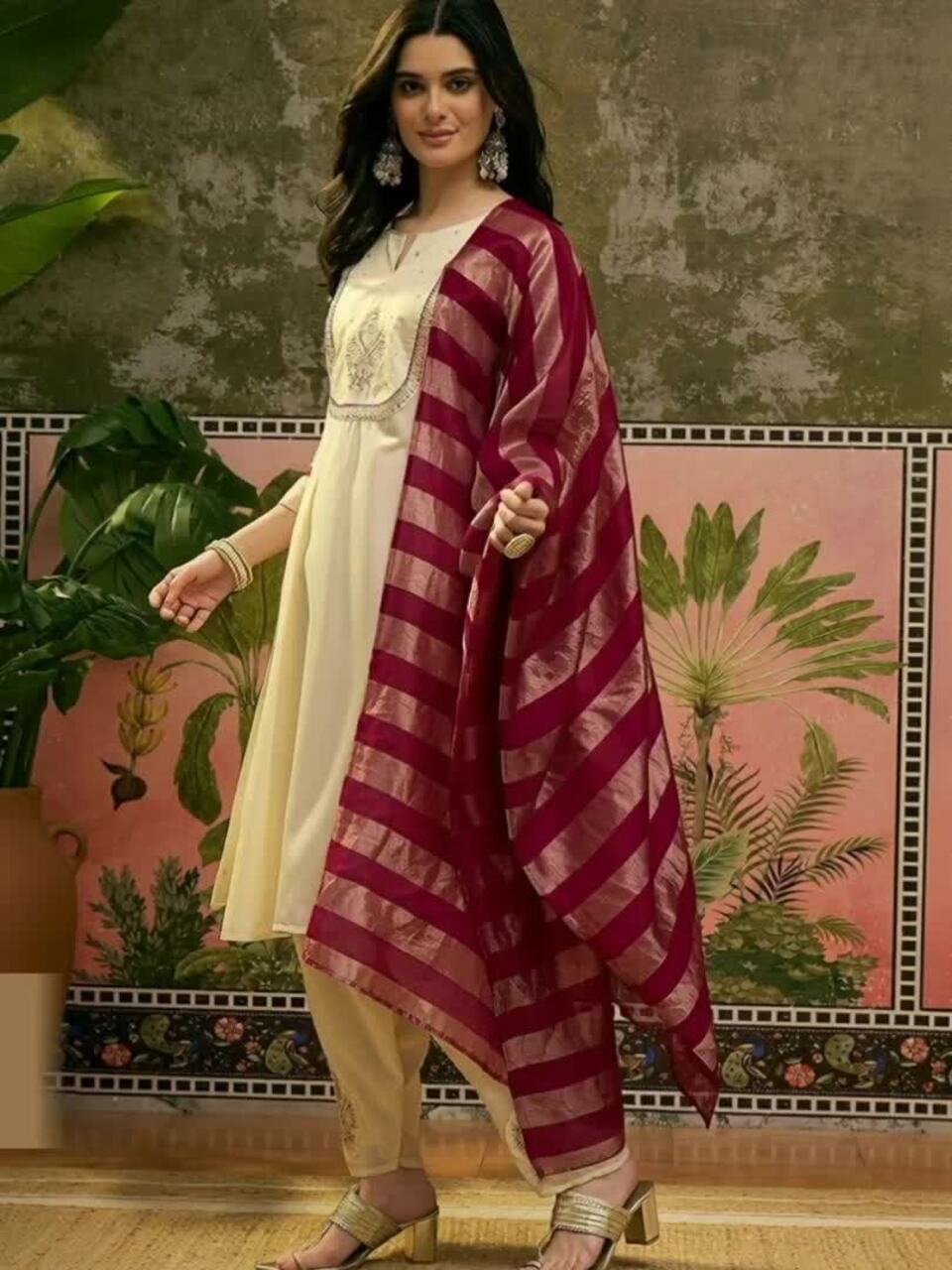 Embroidered Round Neck Kurta &amp;amp; Patiala With Dupatta