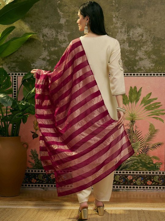 Embroidered Round Neck Kurta &amp;amp; Patiala With Dupatta
