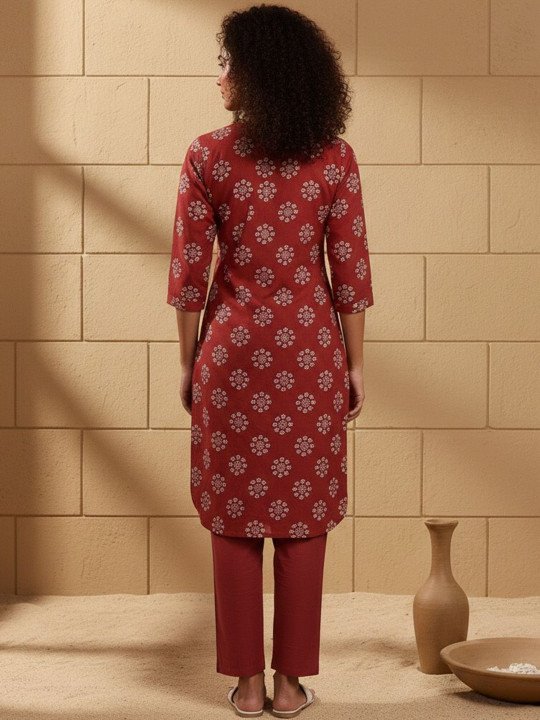 Printed Mandarin Collar Kurta &amp;amp; Trousers