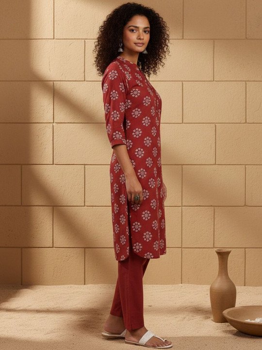 Printed Mandarin Collar Kurta &amp;amp; Trousers