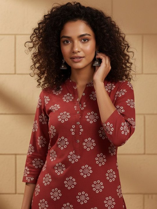 Printed Mandarin Collar Kurta &amp;amp; Trousers