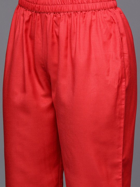 Embroidered V-Neck Kurta &amp;amp; Trousers With Dupatta