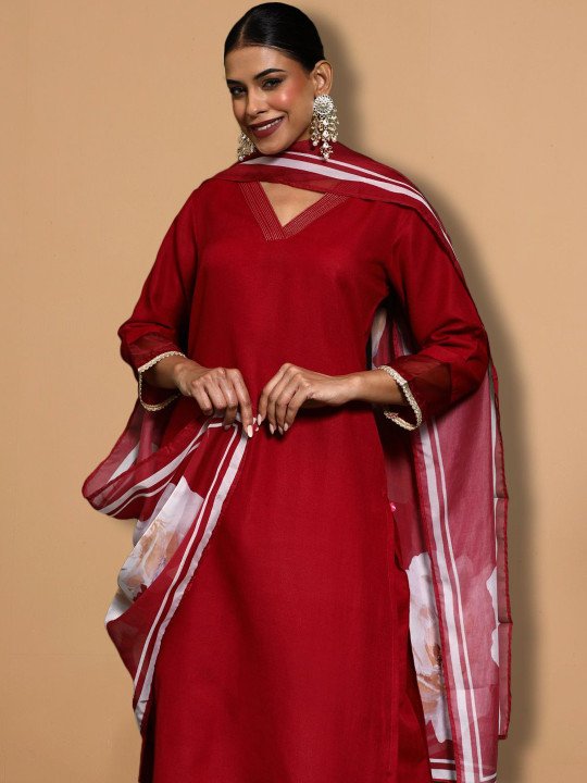 Women Floral Embroidered Kurta with Trouser &amp;amp; Dupatta