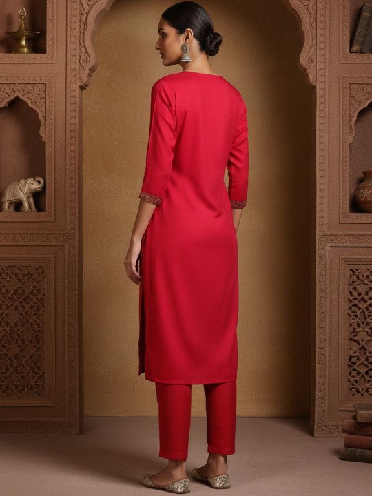 Printed Round Neck Kurta &amp;amp; Trousers With Dupatta