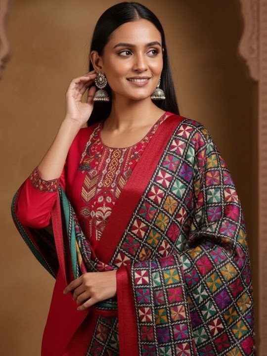Printed Round Neck Kurta &amp;amp; Trousers With Dupatta