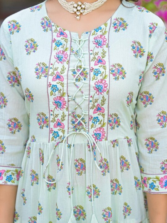 Embroidered Pure Cotton Round Neck Kurta &amp;amp; Trousers With Dupatta