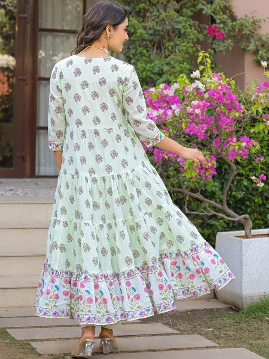 Embroidered Pure Cotton Round Neck Kurta &amp;amp; Trousers With Dupatta