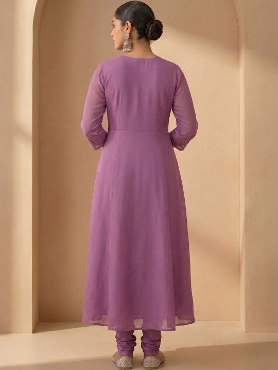 Women Ethnic Motifs Embroidered Tiered Sequinned Pure Cotton Kurta with Churidar &amp;amp; With