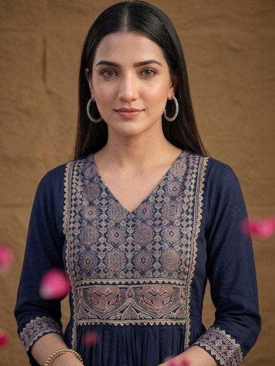 Women Ethnic Motifs Embroidered Empire Thread Work Kurta with Churidar
