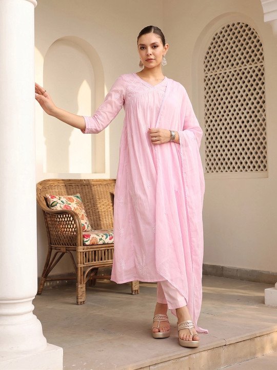 Chikankari Floral Embroidered Jashn Kurta with Trousers &amp;amp; With Dupatta