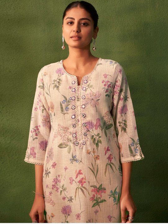Printed Round Neck Kurta &amp;amp; Trousers Kurta Sets