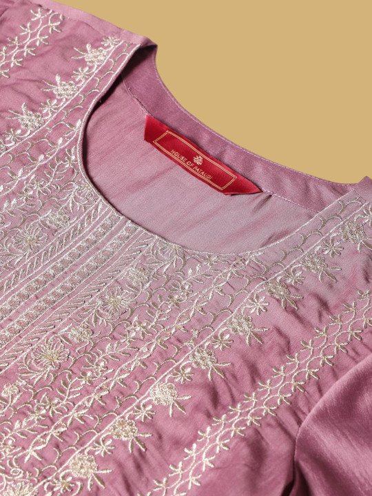 Yoke Design Zari Straight Kurta With Trouser &amp;amp; Dupatta