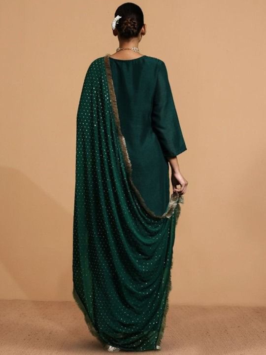 Women Ethnic Motifs Yoke Design Regular Sequinned Kurta Set