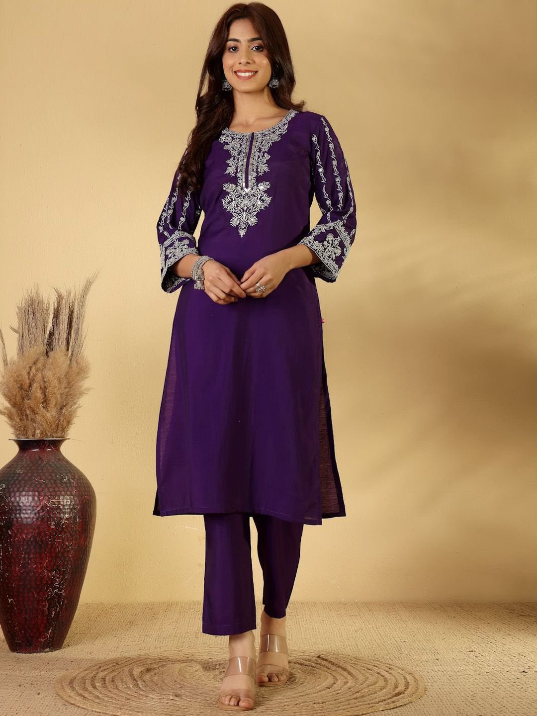 Embroidered Zari &amp;amp; Sequin Kurta With Trouser &amp;amp; Dupatta