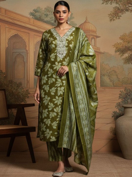 Printed V-Neck Kurta &amp;amp; Trousers Kurta Sets