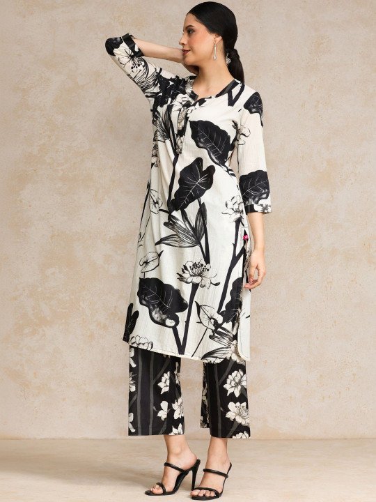 Printed Pure Cotton Round Neck Kurta Sets