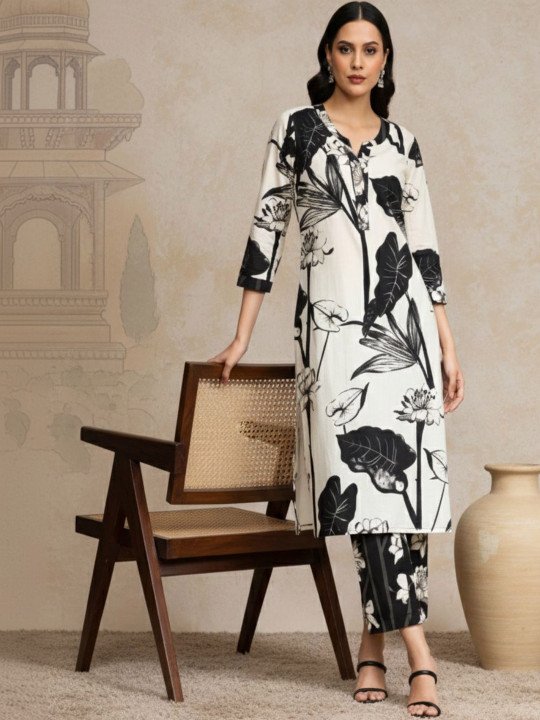 Printed Pure Cotton Round Neck Kurta Sets