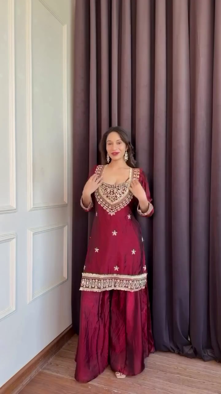 Women Embroidered Regular Sequinned Kurta with Sharara &amp;amp;amp;amp; With Dupatta