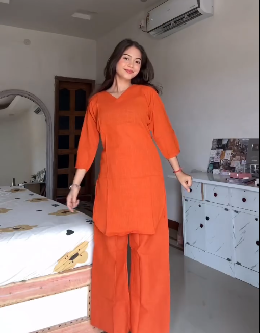 Women Solid Regular Top with Palazzos Kurta Set